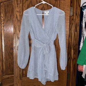 Baby blue & white polka dot romper